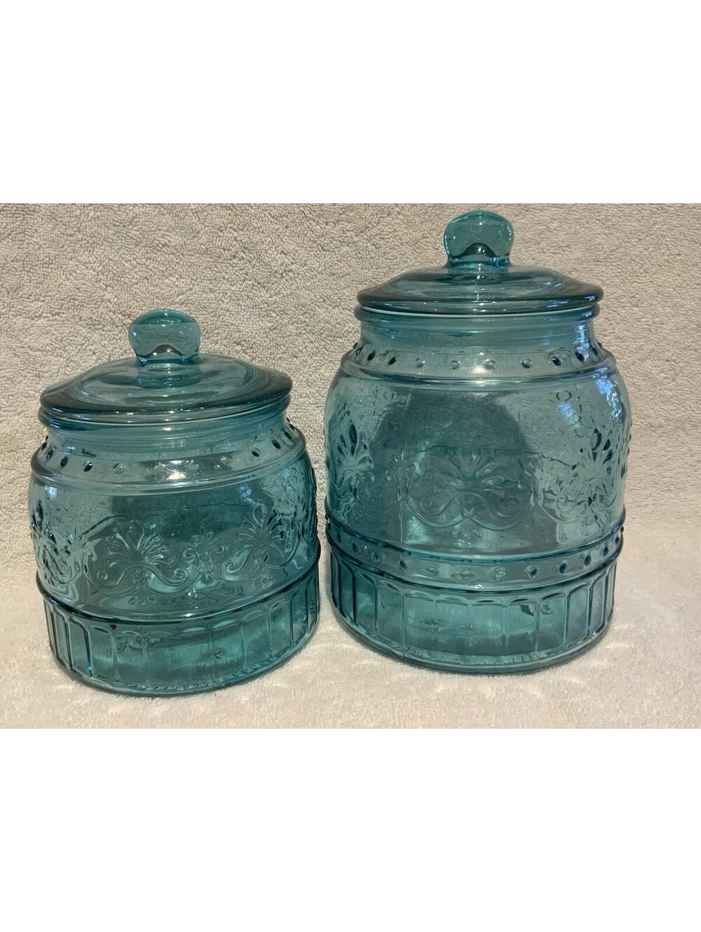 The Pioneer Woman Embossed Cassie - Set of Two - Teal Blue Canisters with Lids